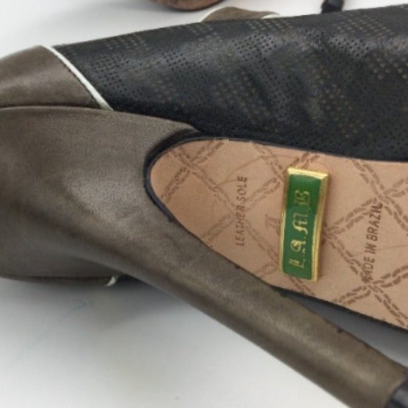 L.A.M.B. Brown Leather Peep Toe Pumps 8 - Picture 9 of 9